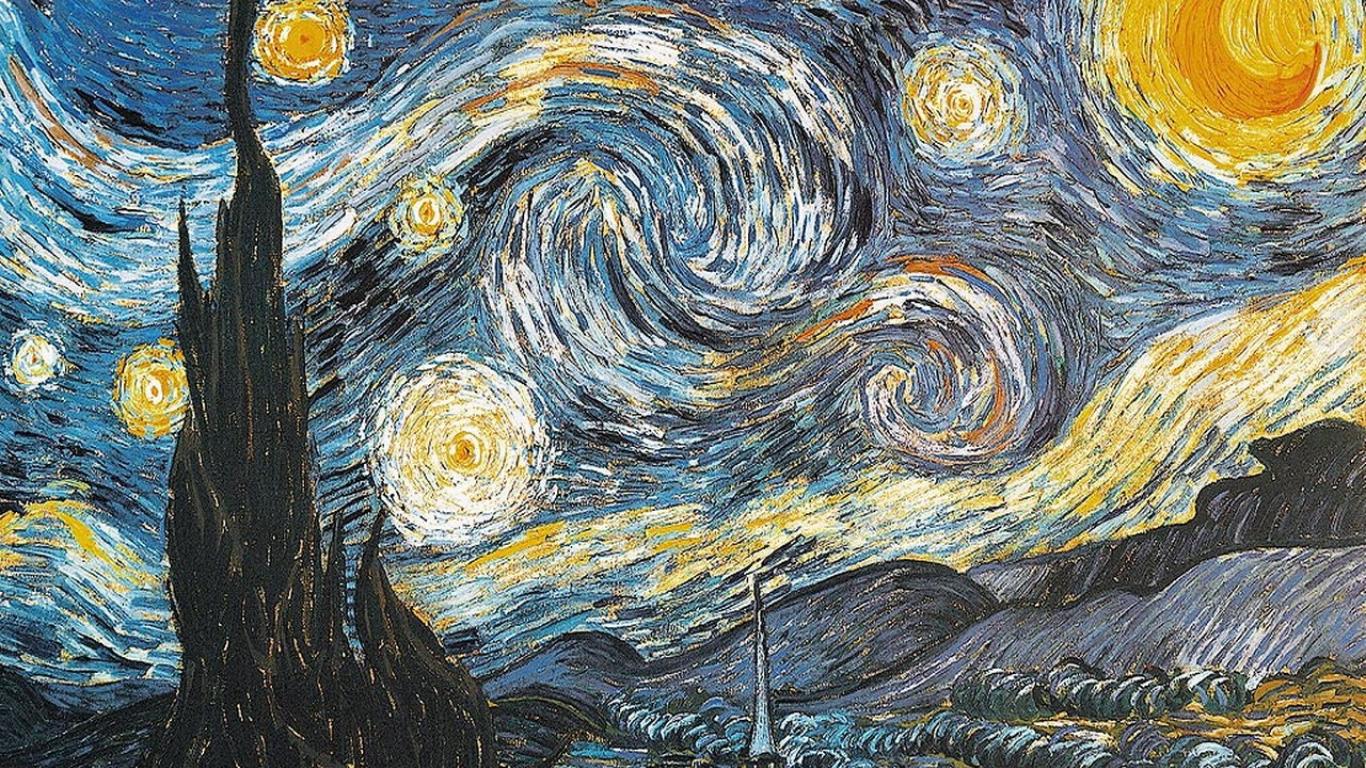 starry night desktop wallpaper,painting,modern art,art,water,tree