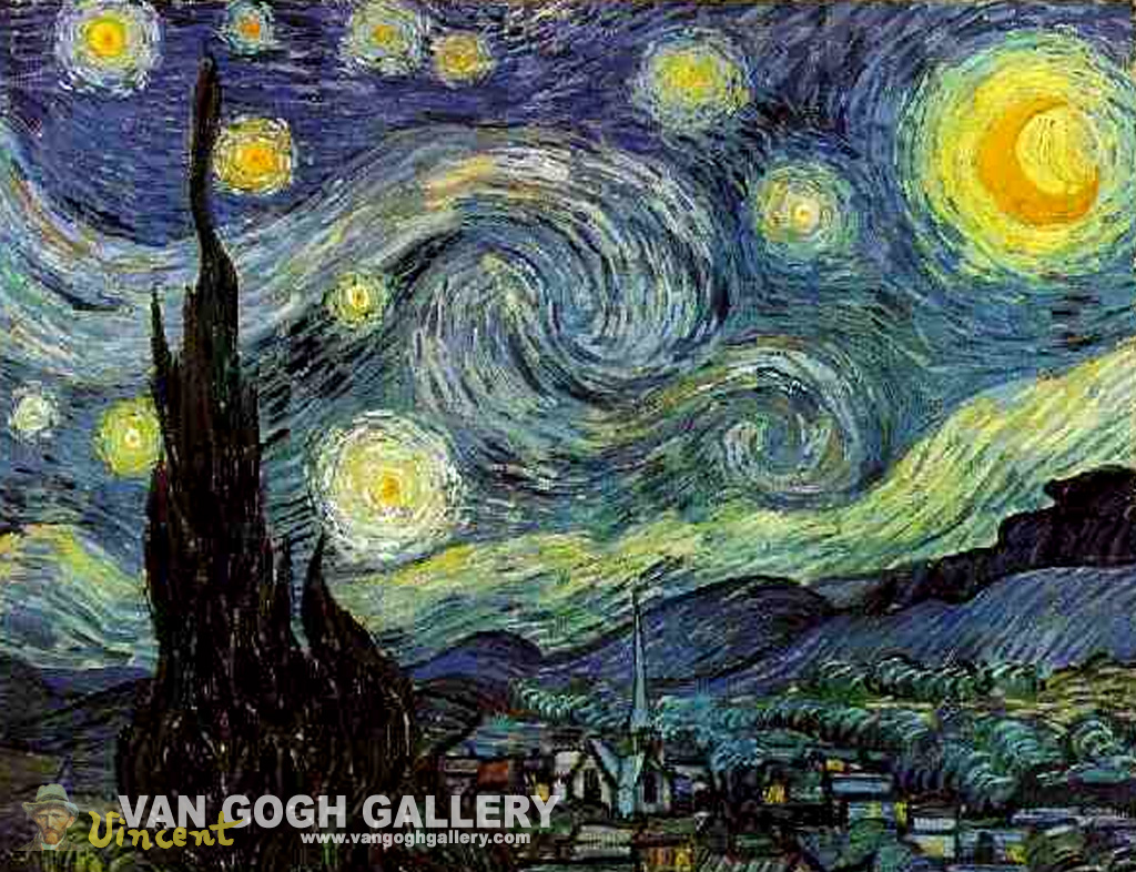 van gogh starry night wallpaper,nature,painting,natural landscape,modern art,tree