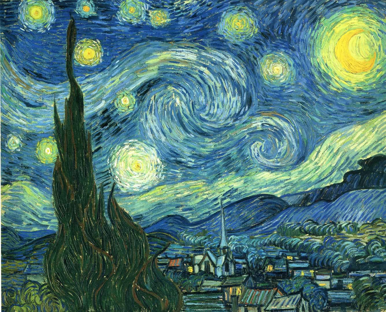 van gogh starry night wallpaper,painting,natural landscape,art,water,illustration