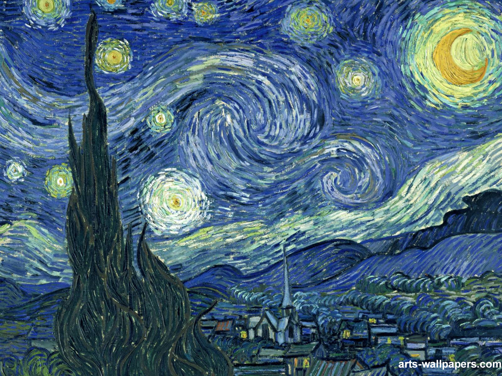 van gogh starry night wallpaper,painting,art,tree,water,illustration