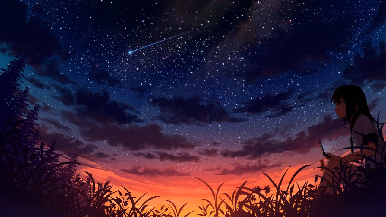 anime stars wallpaper,sky,night,atmosphere,cloud,space