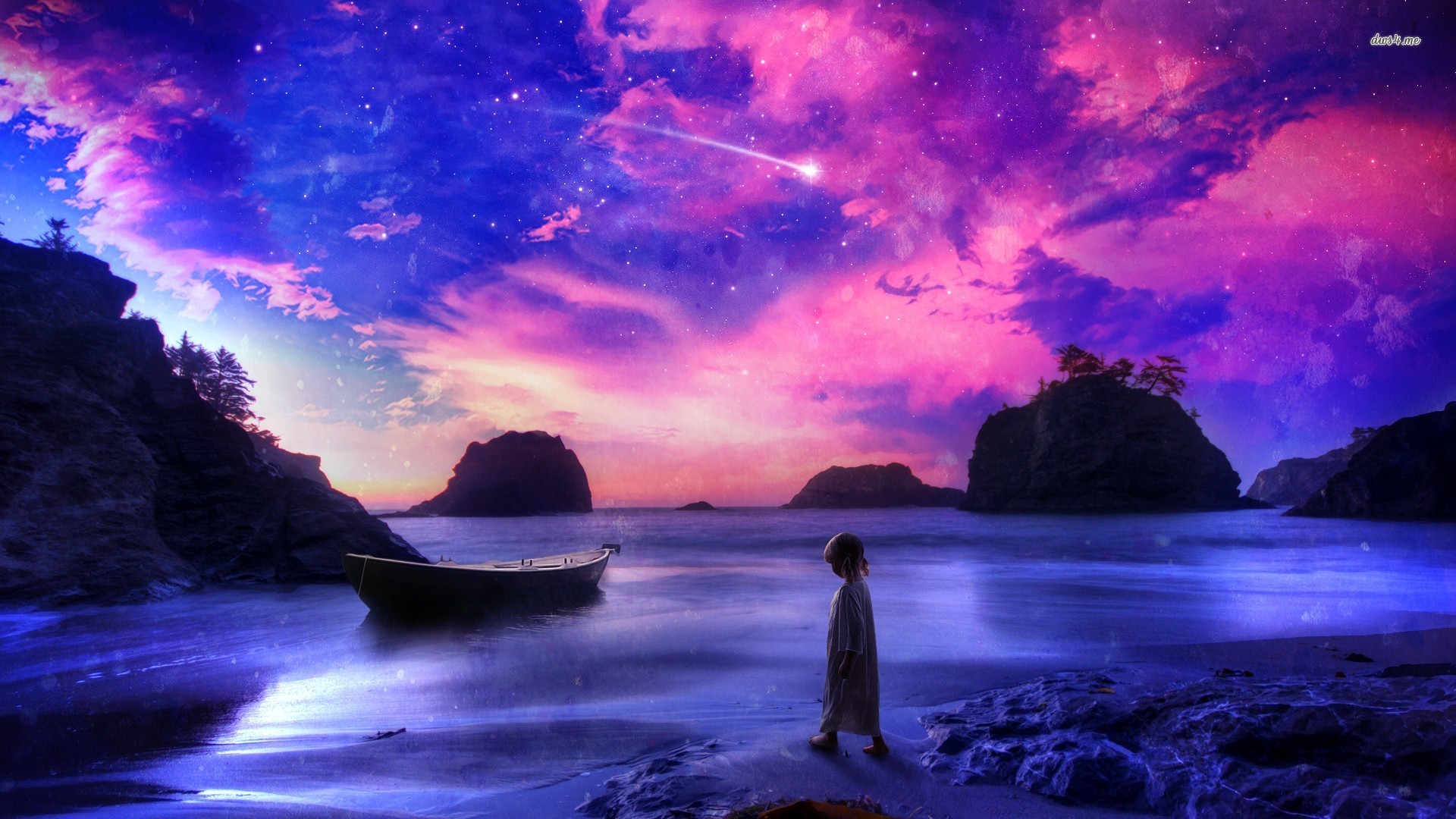 anime stars wallpaper,himmel,natur,natürliche landschaft,meer,ozean