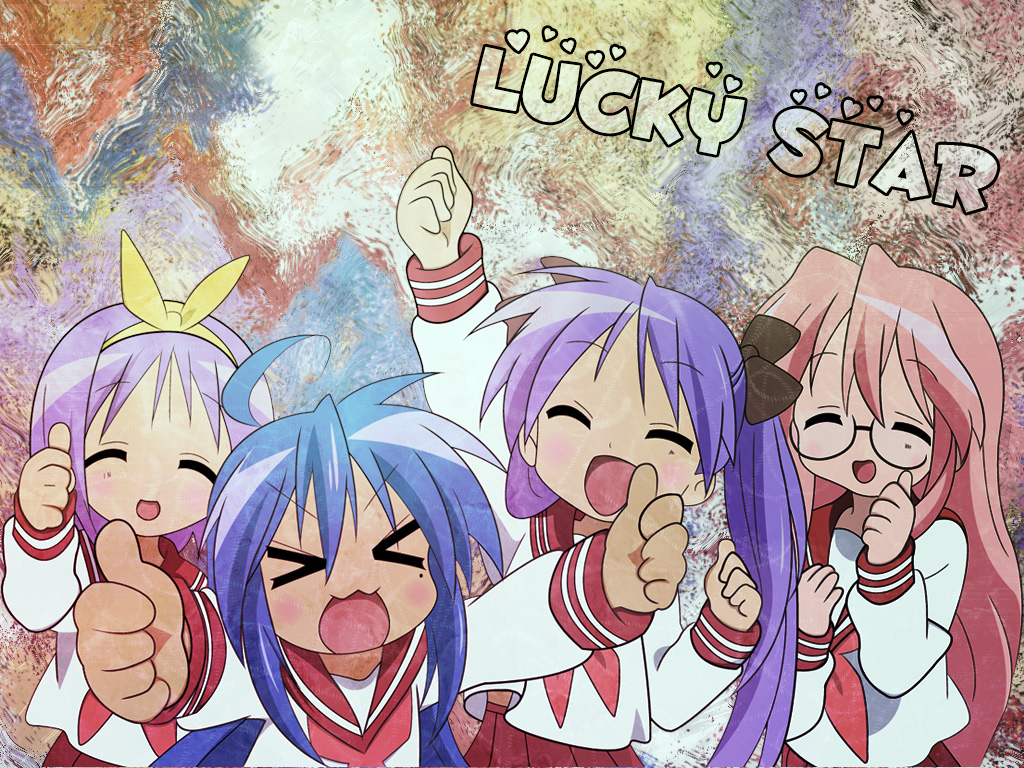 lucky star wallpaper,cartoon,anime,animated cartoon,illustration,art