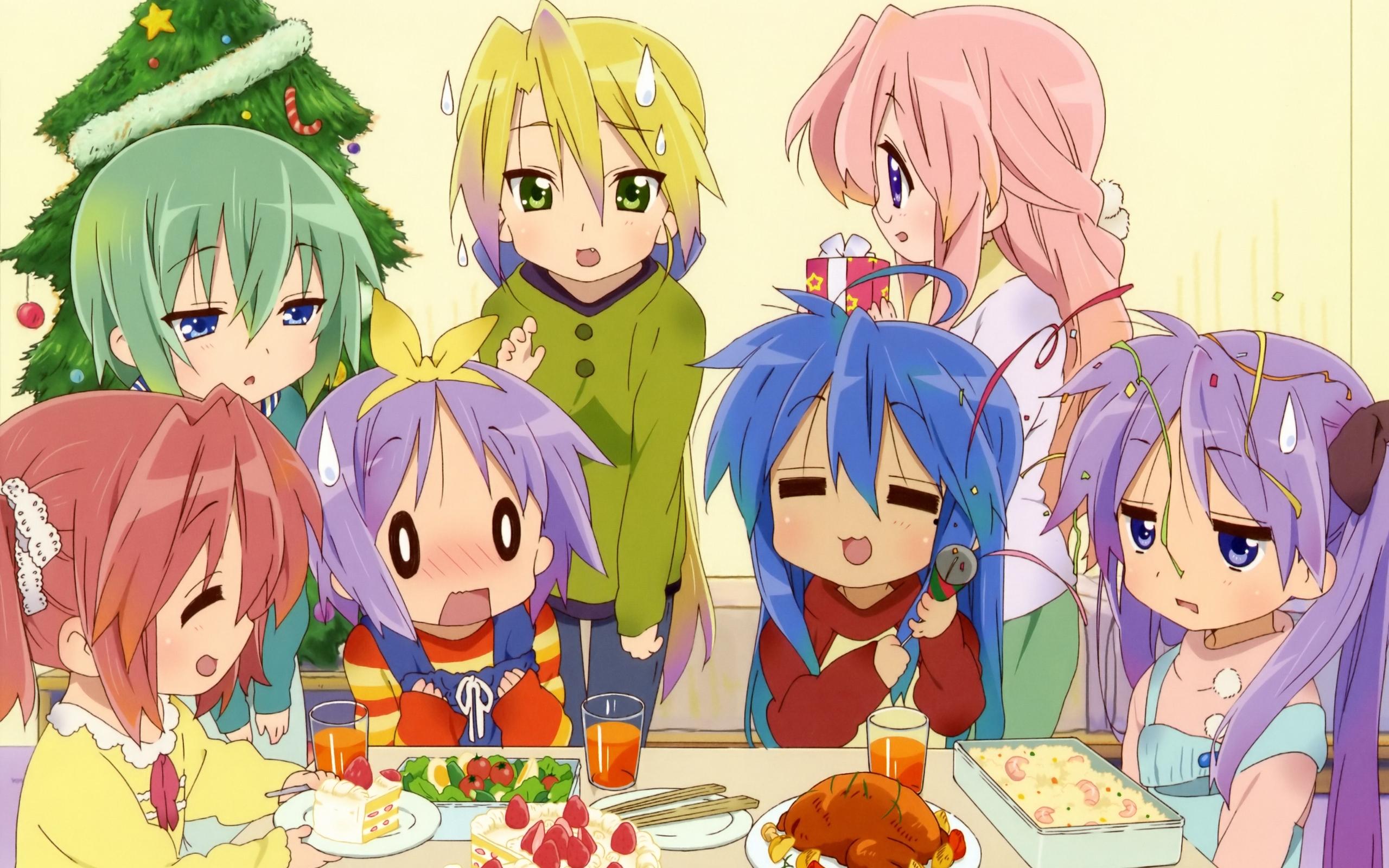 lucky star wallpaper,cartoon,anime,illustration,happy,cg artwork