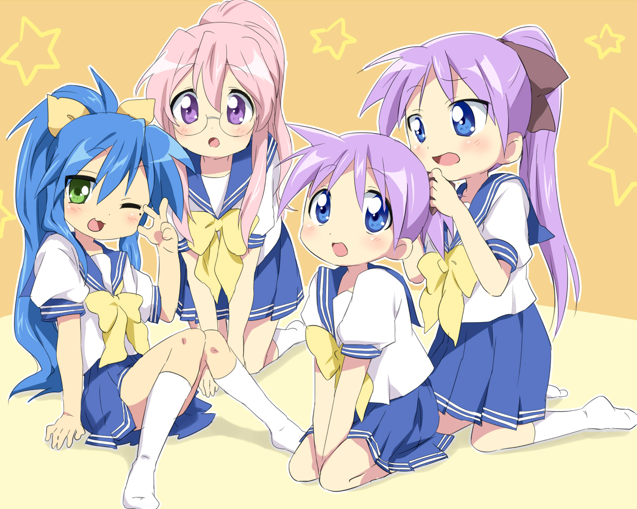 lucky star wallpaper,cartoon,anime,illustration,artwork,fictional character