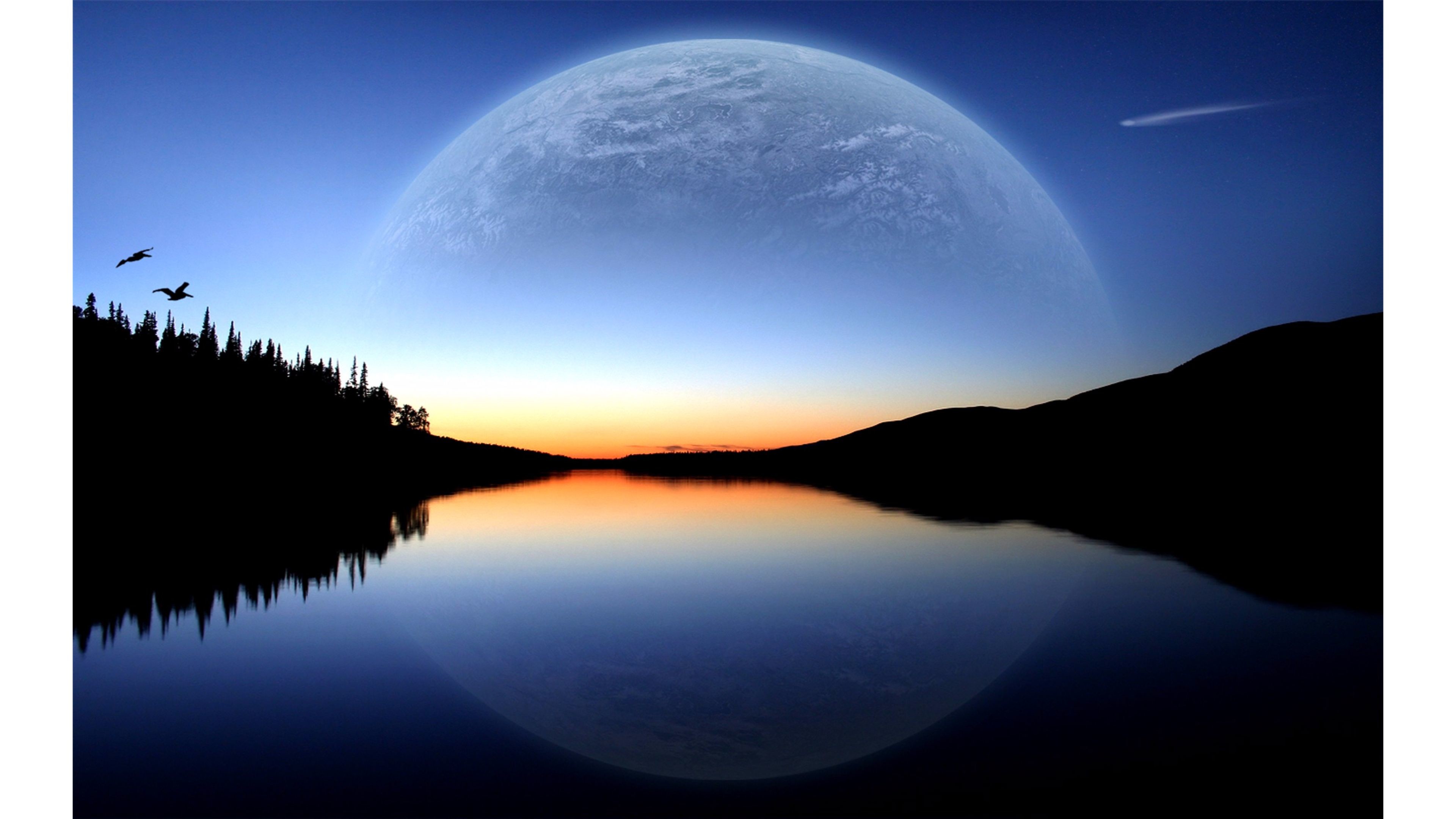 shooting star wallpaper,sky,nature,natural landscape,moon,reflection