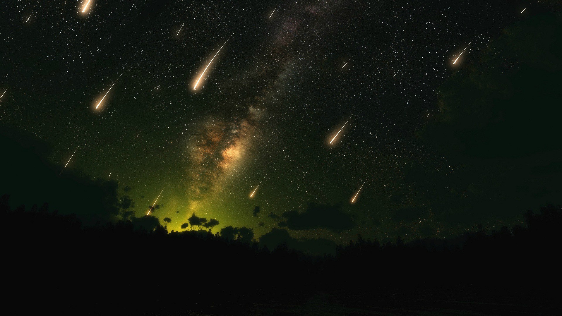 shooting star wallpaper,sky,nature,night,darkness,green