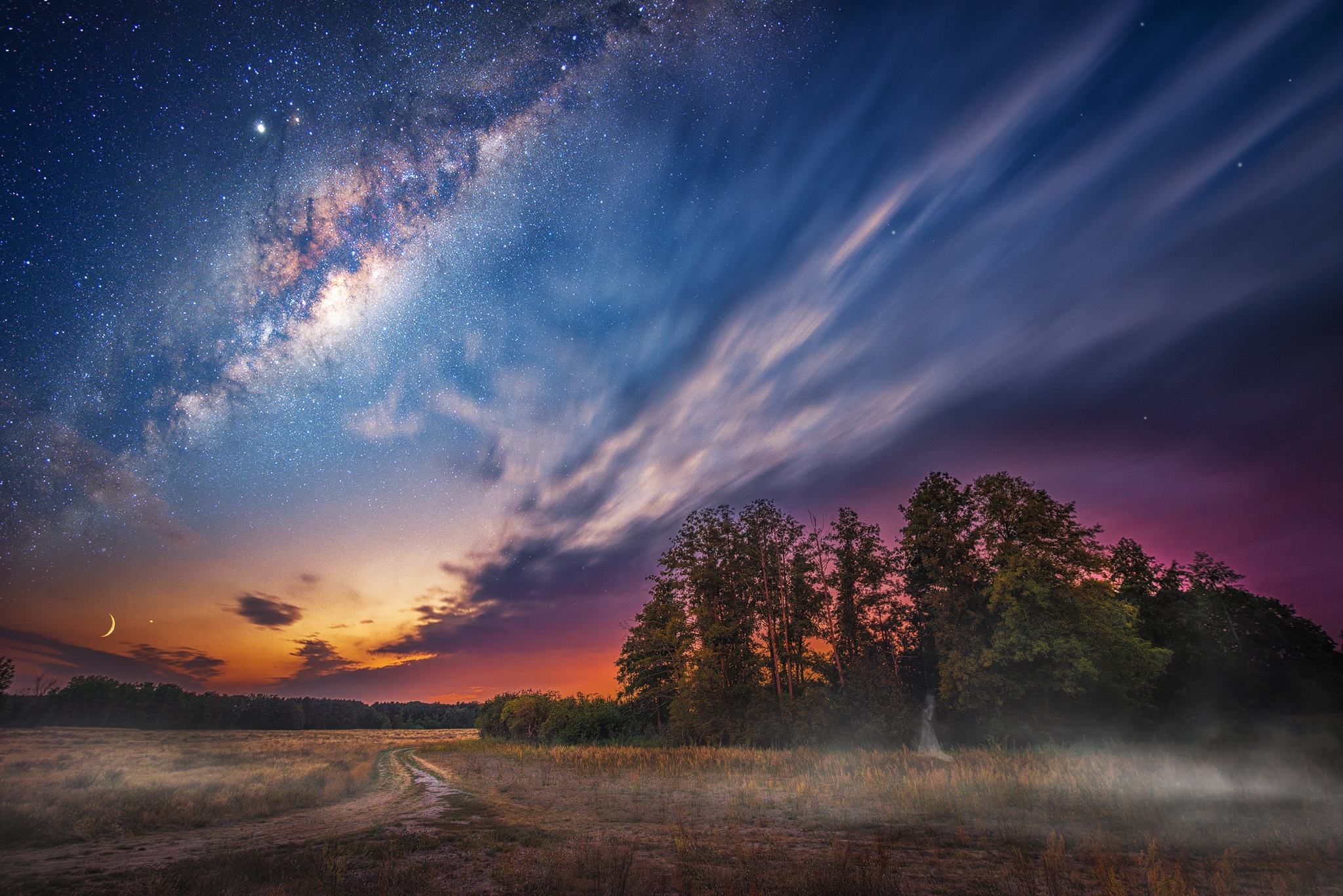 carta da parati cielo notturno per pareti,cielo,natura,paesaggio naturale,nube,albero