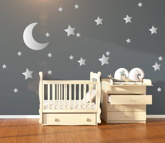 star wallpaper nursery,product,infant bed,wall sticker,wall,room