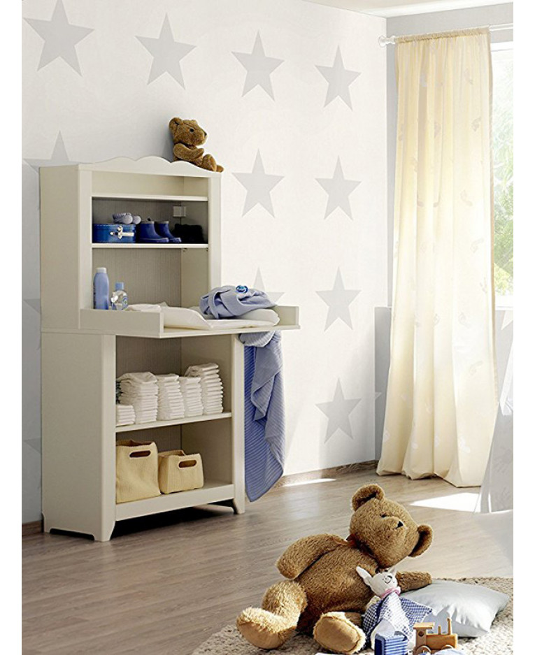 papel pintado estrella gris y blanco,mueble,estante,habitación,estantería,cajón