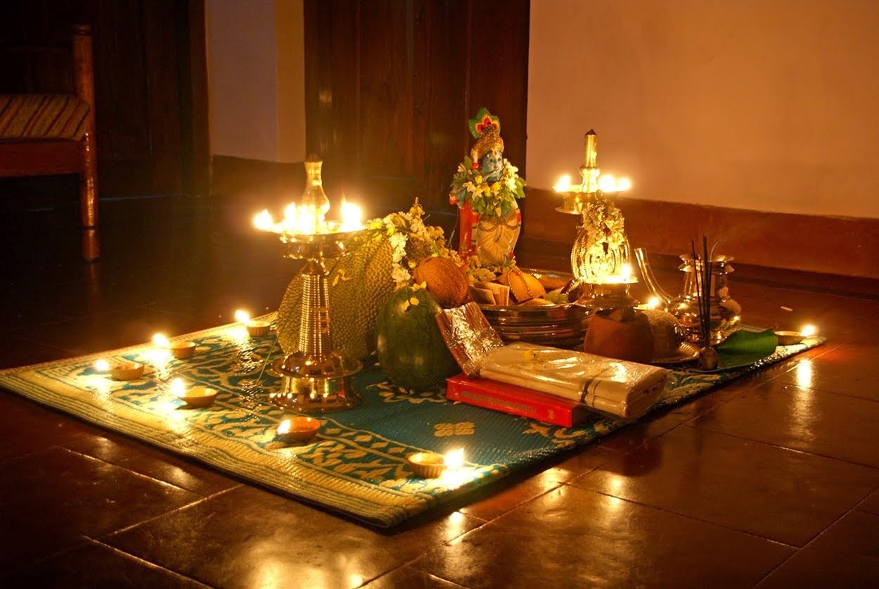 vishu写真壁紙,キャンドル,点灯,祭壇,テーブル,ルーム