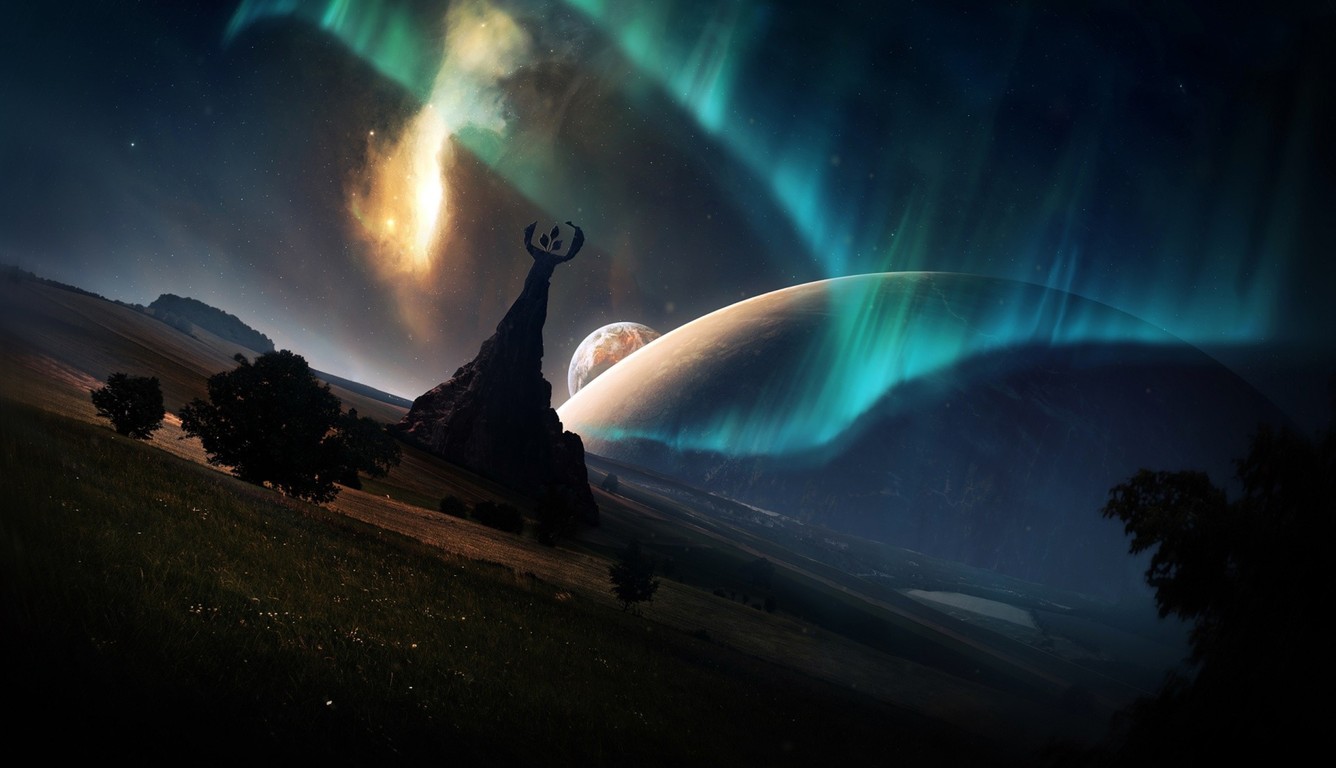 wallpaper 1336x768,sky,aurora,light,space,atmosphere