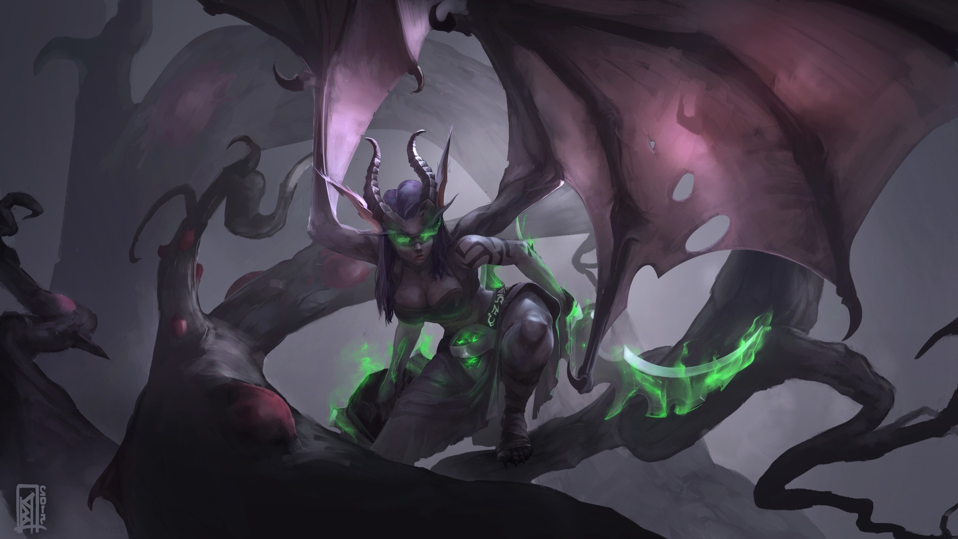 wow demon hunter wallpaper,fictional character,demon,cg artwork,supernatural creature,mythical creature