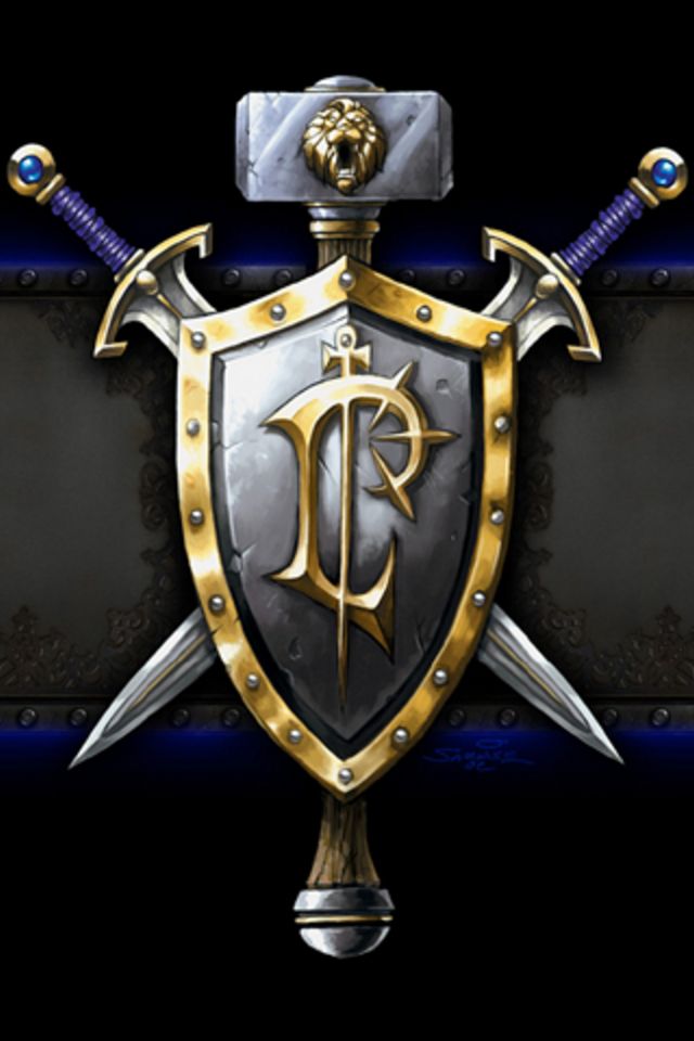 wow phone wallpaper,sword,crest,emblem,shield,knight