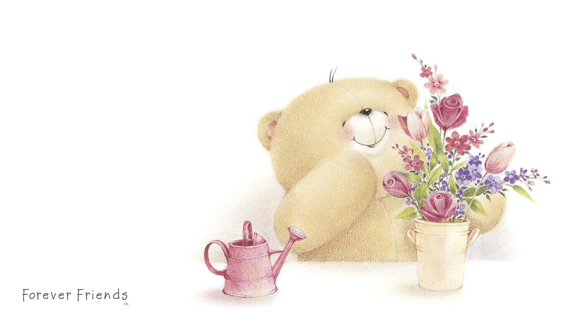 sweet wallpapers for friends,pink,teacup,teddy bear,cut flowers,stuffed toy