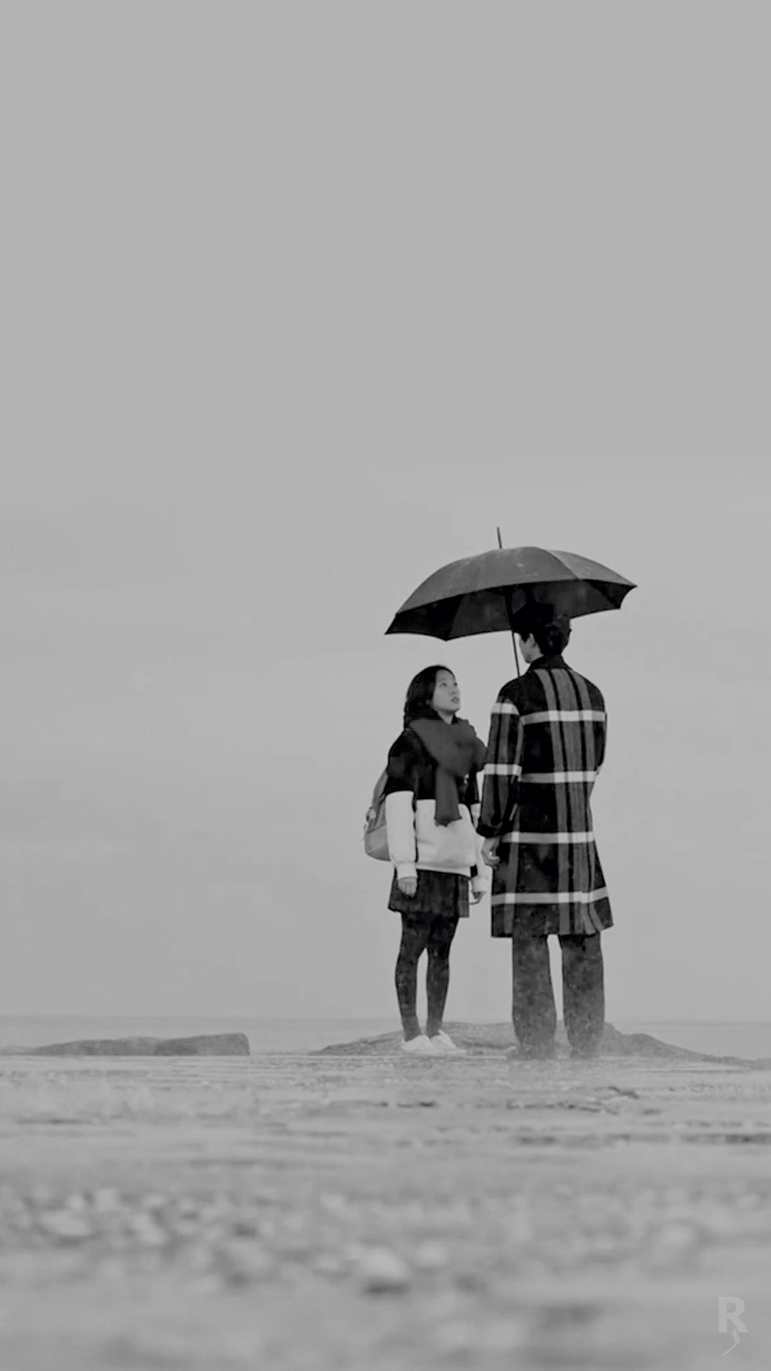 goblin drama wallpaper,umbrella,white,photograph,rain,black and white