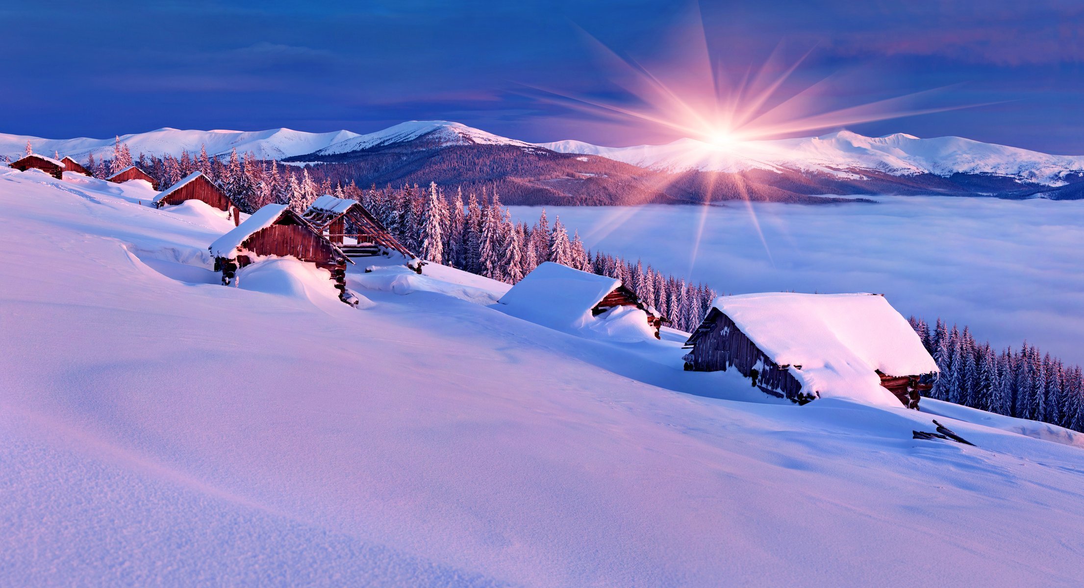 素敵な風景の壁紙,雪,冬,空,山,凍結