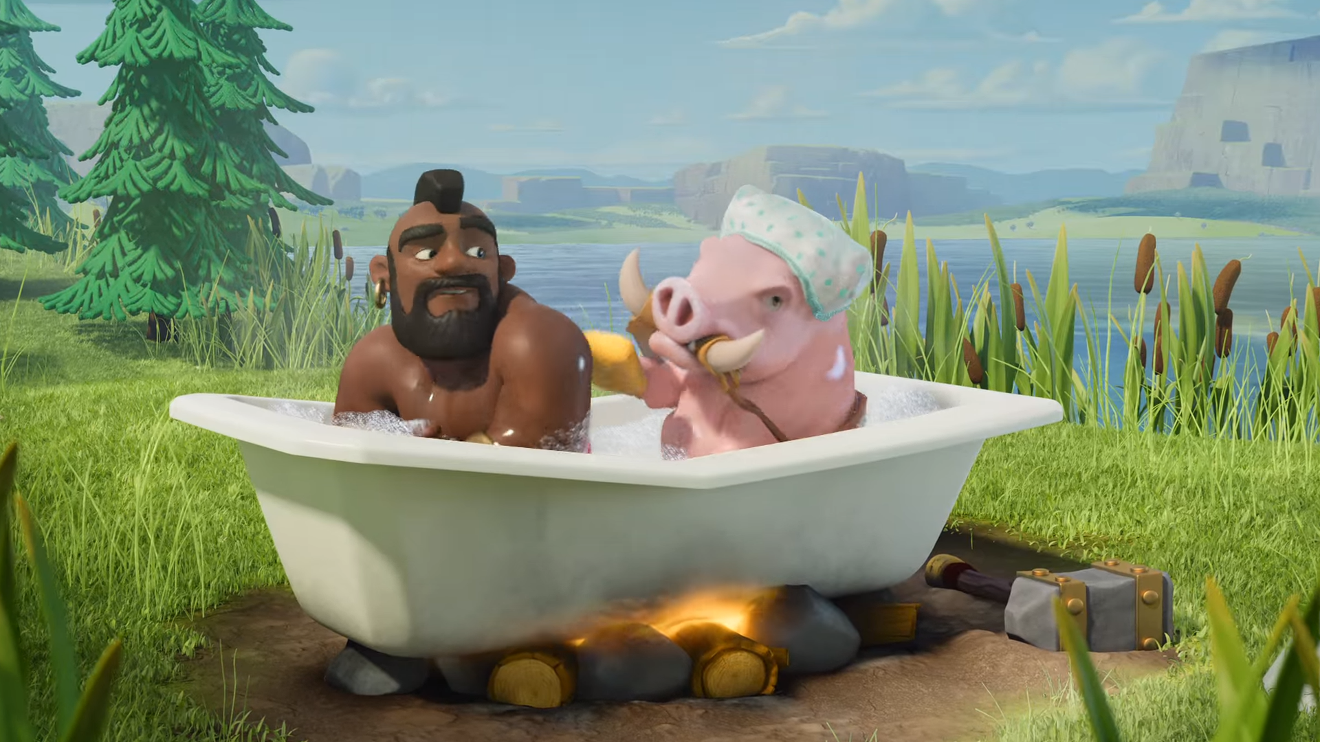 hog rider wallpaper,bathing,bathtub,fun,leisure,grass