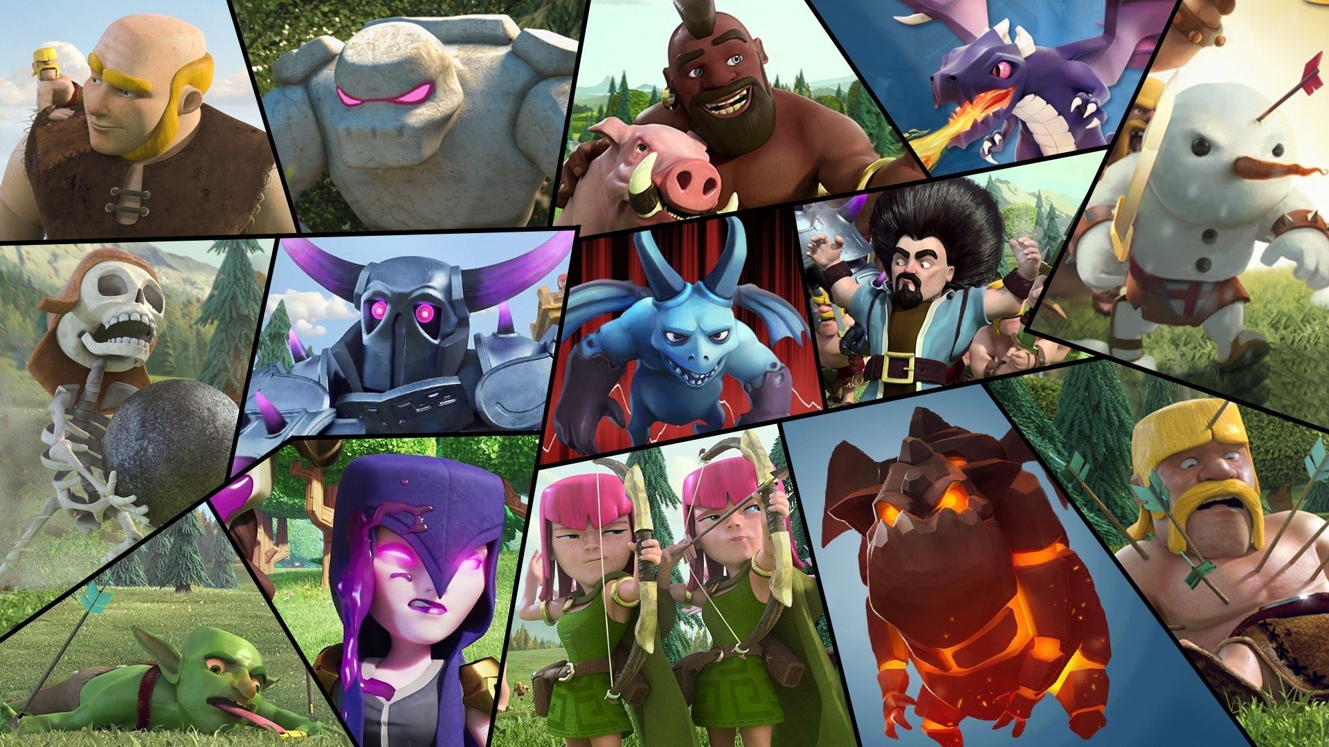 clash of clans tapete 1920x1080,animierter cartoon,collage,kunst,animation,spiele