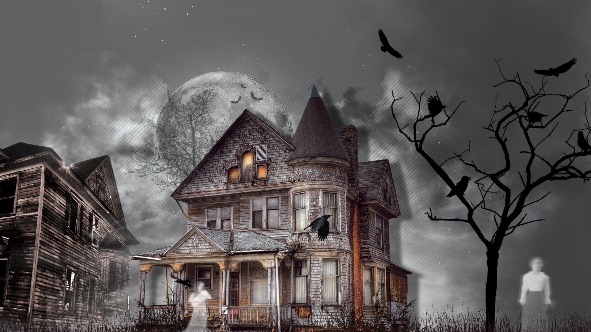 ghost house wallpaper,sky,house,atmosphere,home,architecture