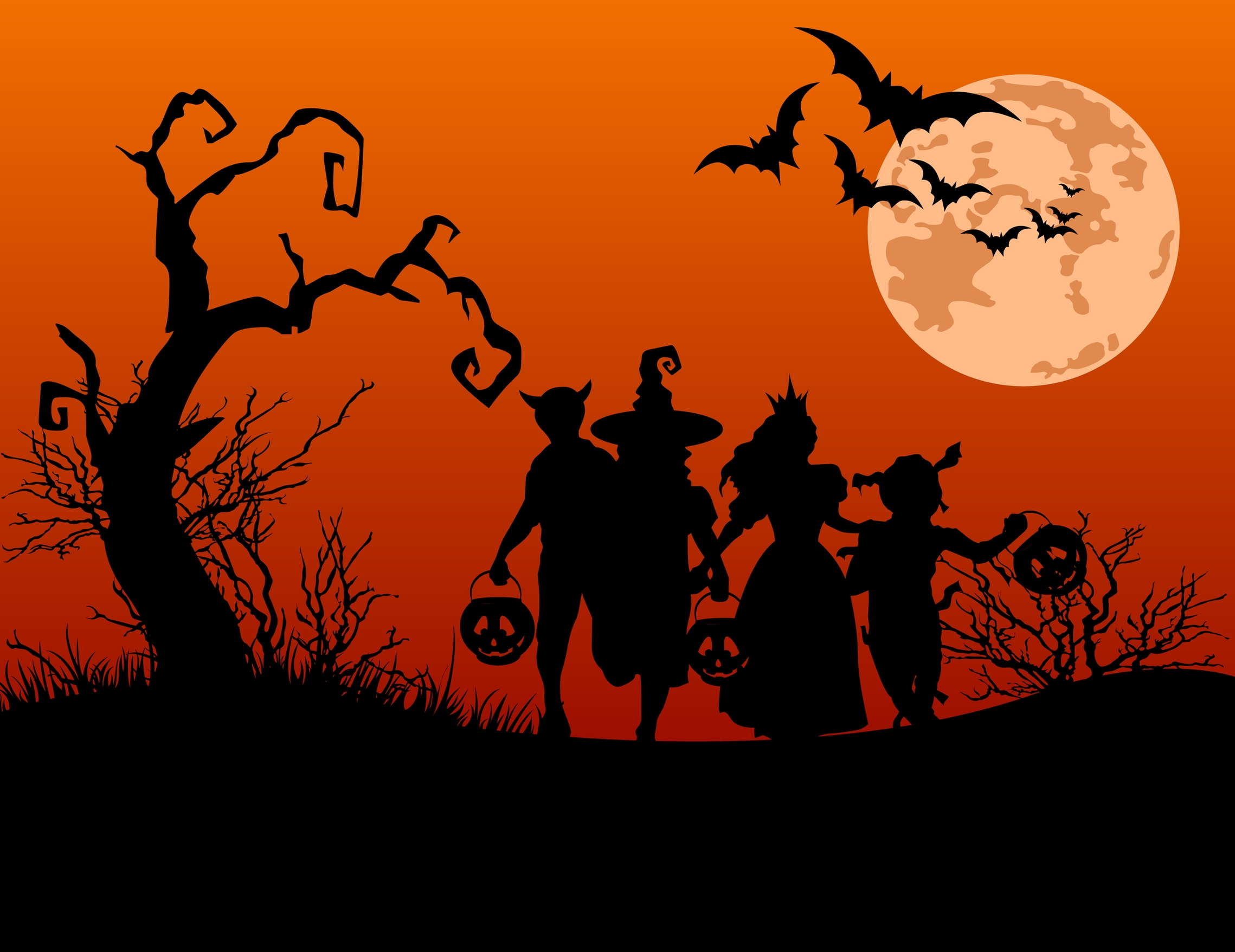 mejor fondo de pantalla de halloween,silueta,ilustración,árbol,arte,personaje de ficción