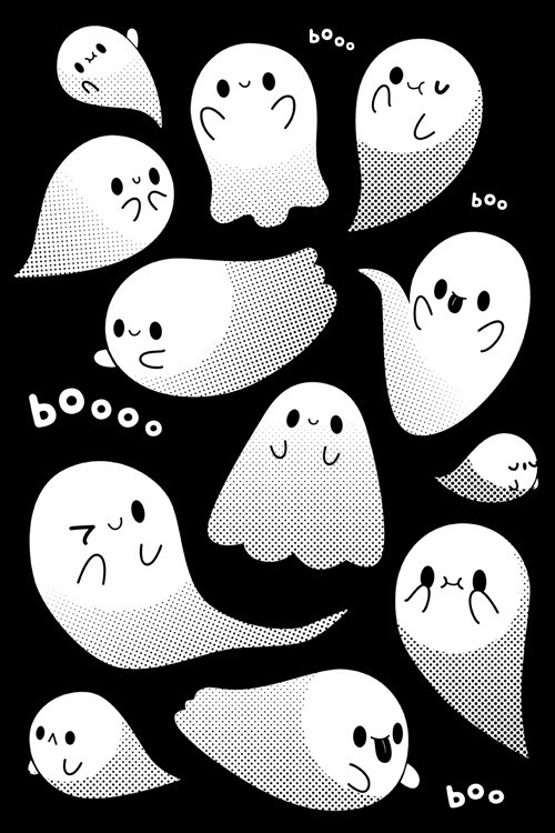 kawaii halloween wallpaper,black and white,line art,illustration,smile