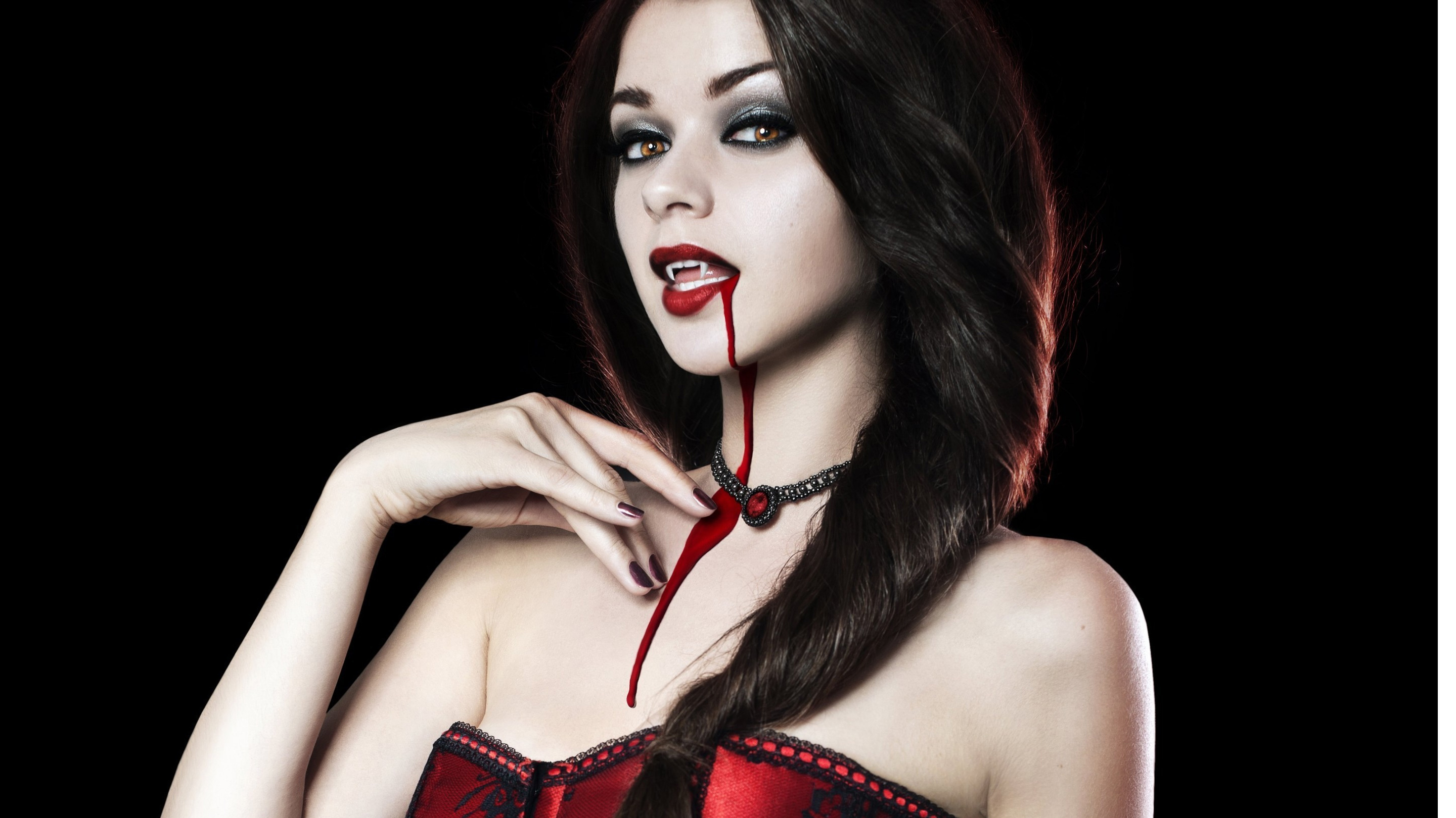 horror hot wallpapers,red,lip,beauty,fetish model,black hair