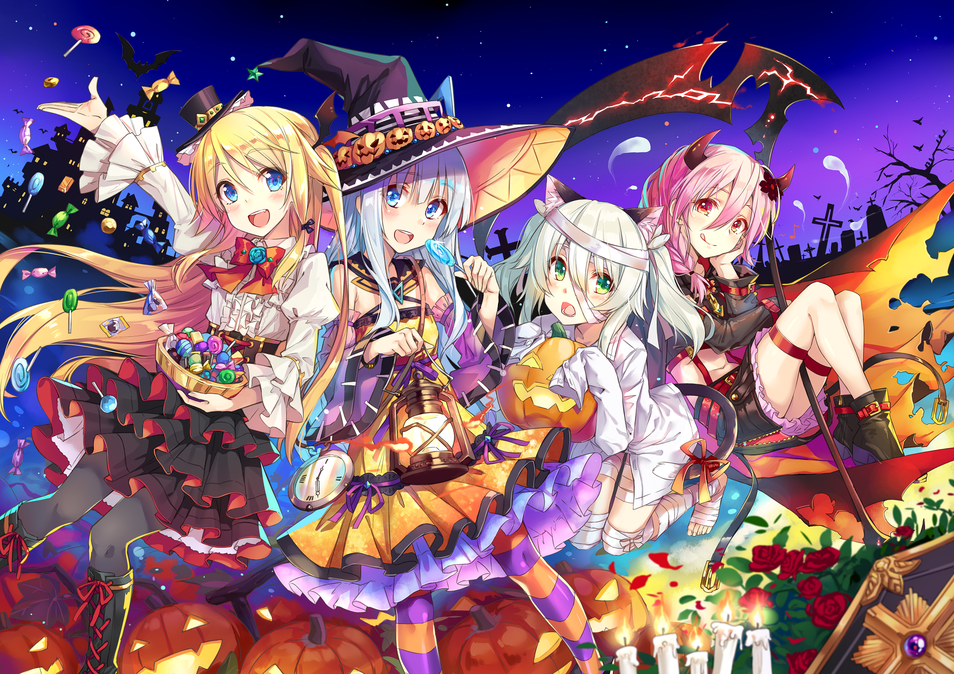 carta da parati anime halloween,anime,cartone animato,cg artwork,cartone animato,cielo