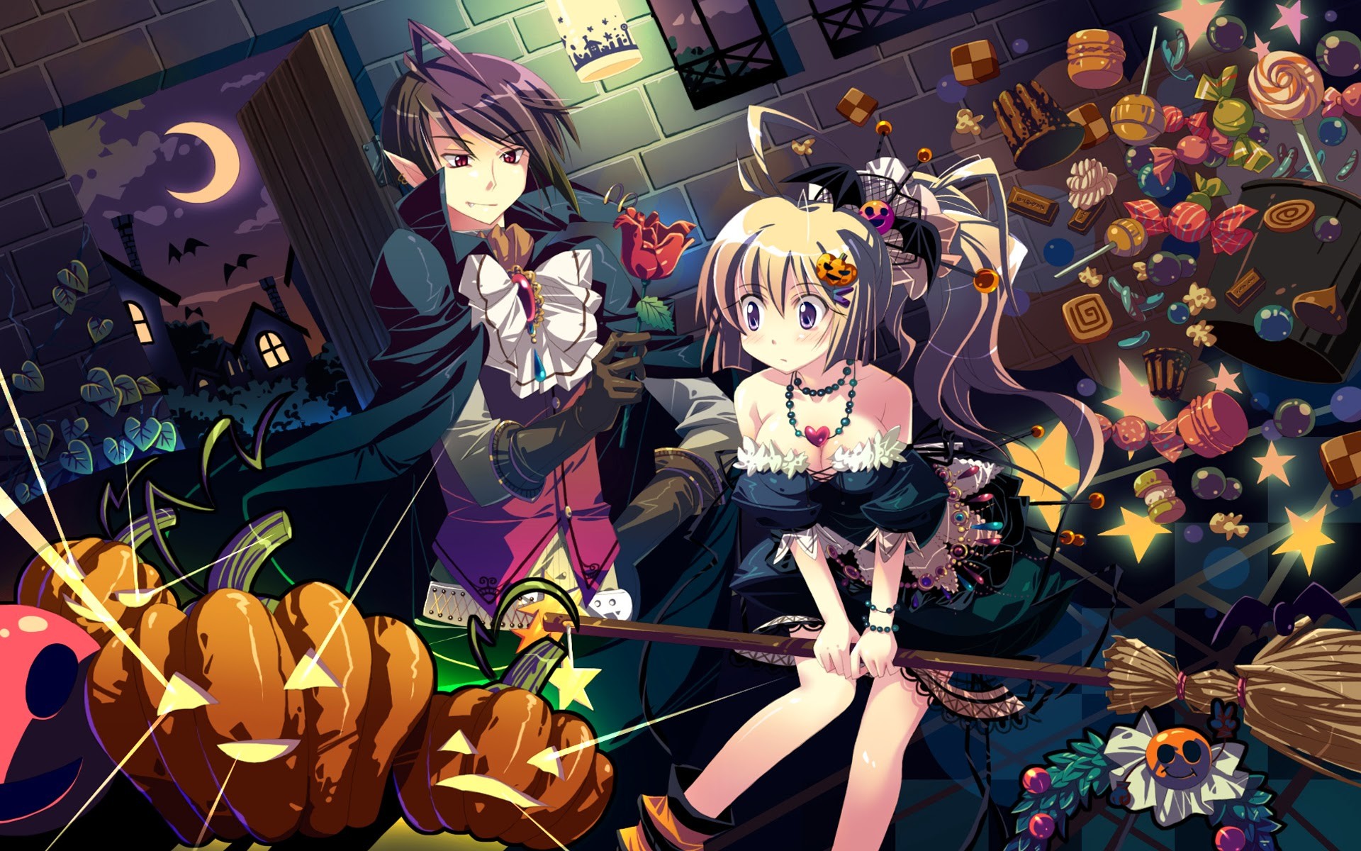 carta da parati anime halloween,cartone animato,anime,giochi,capelli neri,cg artwork