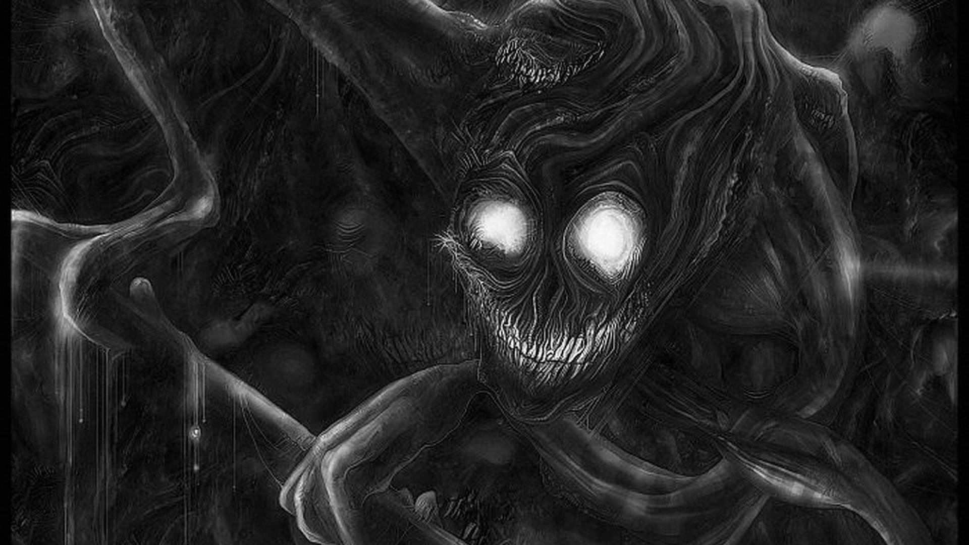 scary desktop wallpaper,demon,darkness,cg artwork,monochrome,fictional character