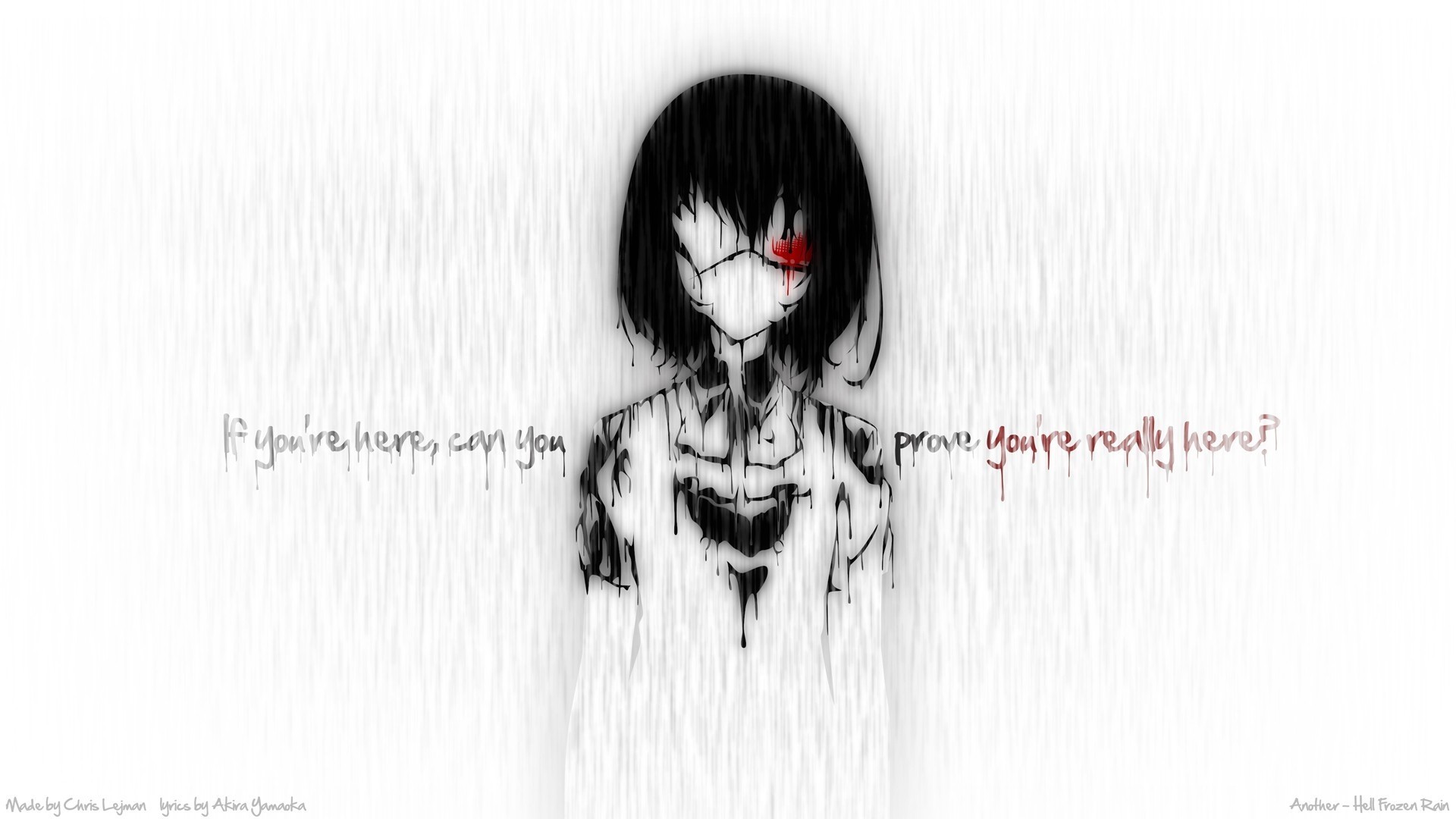 creepy anime wallpaper,facial expression,black hair,text,illustration,anime