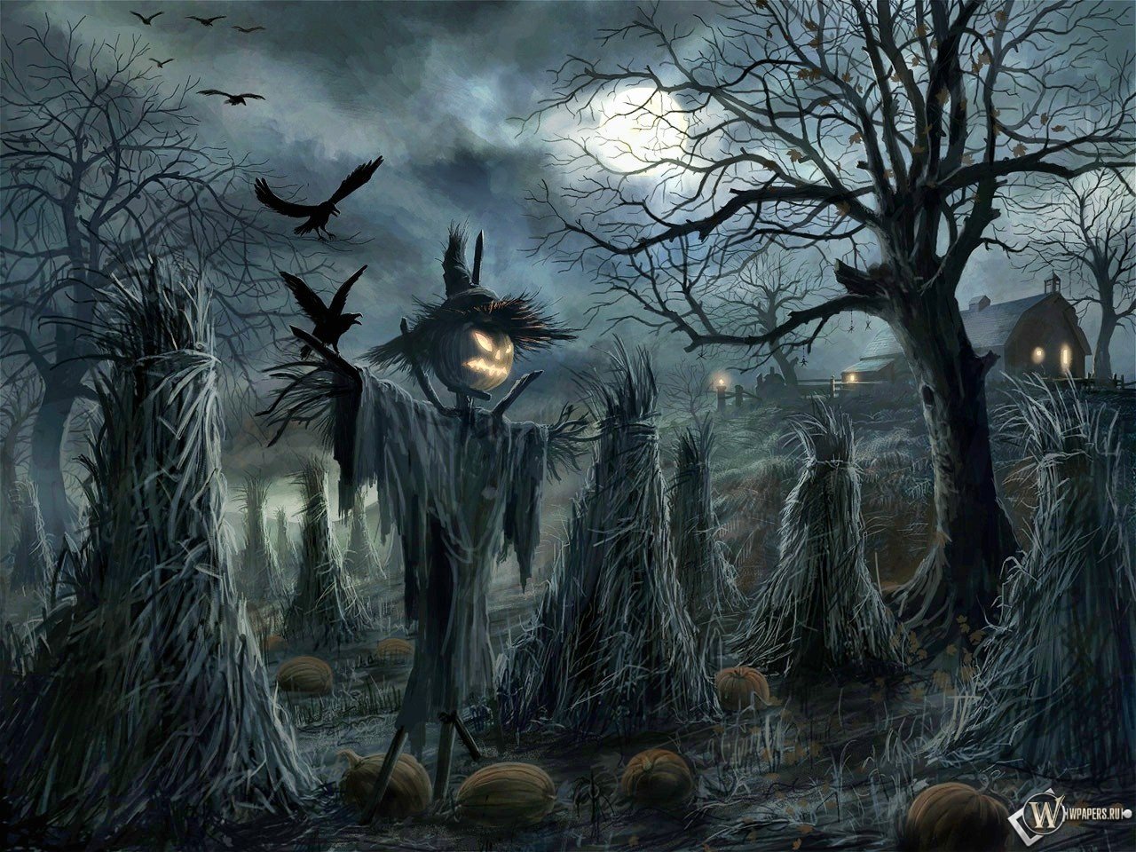 creepy halloween wallpaper,darkness,tree,fictional character,cg artwork,digital compositing