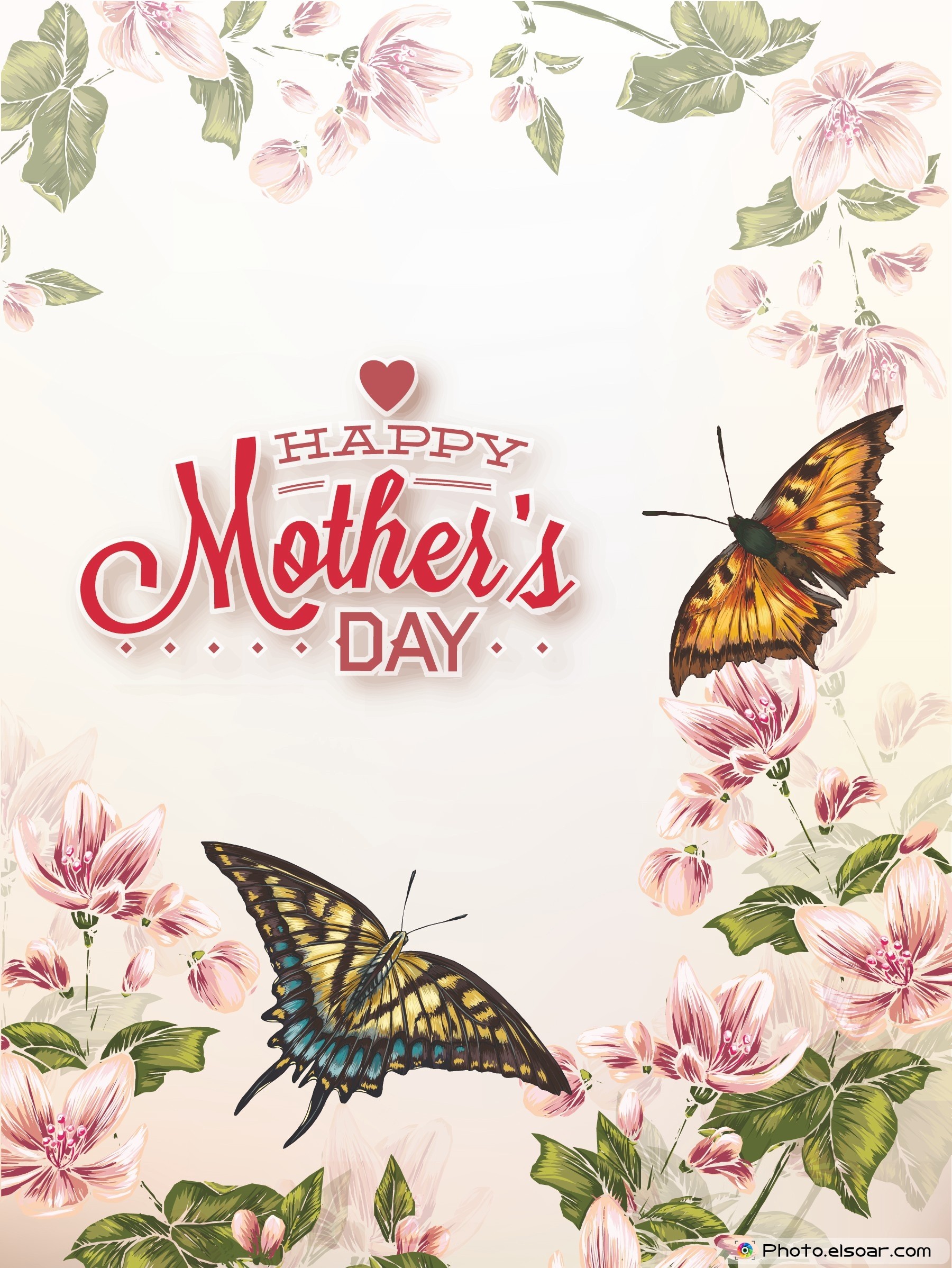 Happy Mothers Day With Butterflies And Flowers Over - Mothers Day With