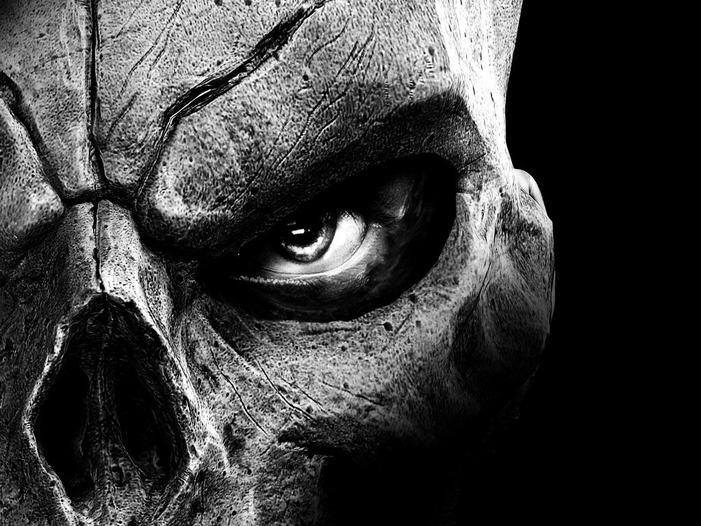 fondo de pantalla de cráneo de muerte,cara,ojo,cabeza,en blanco y negro,de cerca