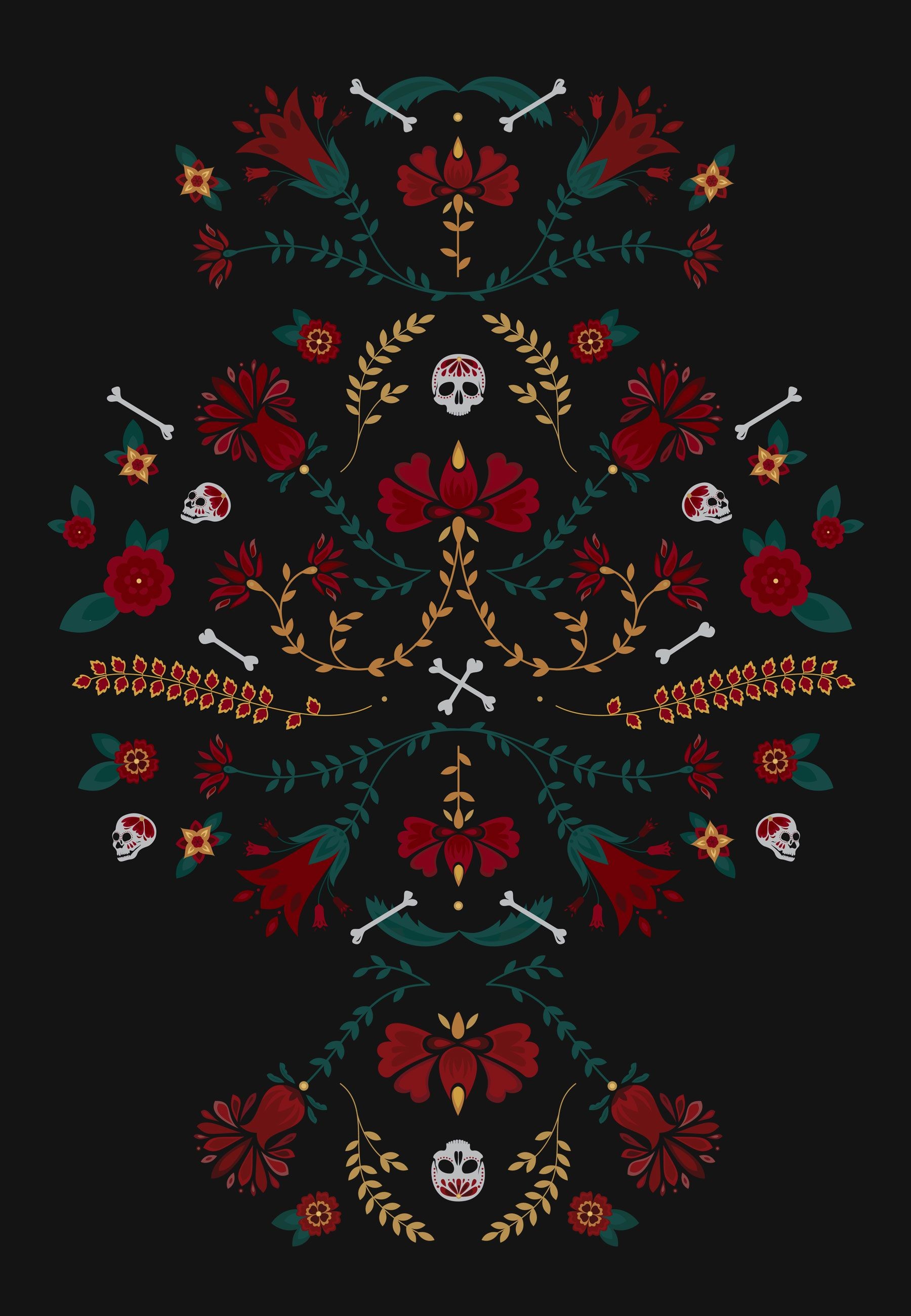 sugar skull iphone wallpaper,black,red,pattern,illustration,outerwear