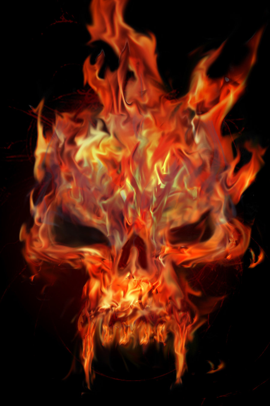 燃えるような頭蓋骨の壁紙,火炎,火,熱,オレンジ,たき火