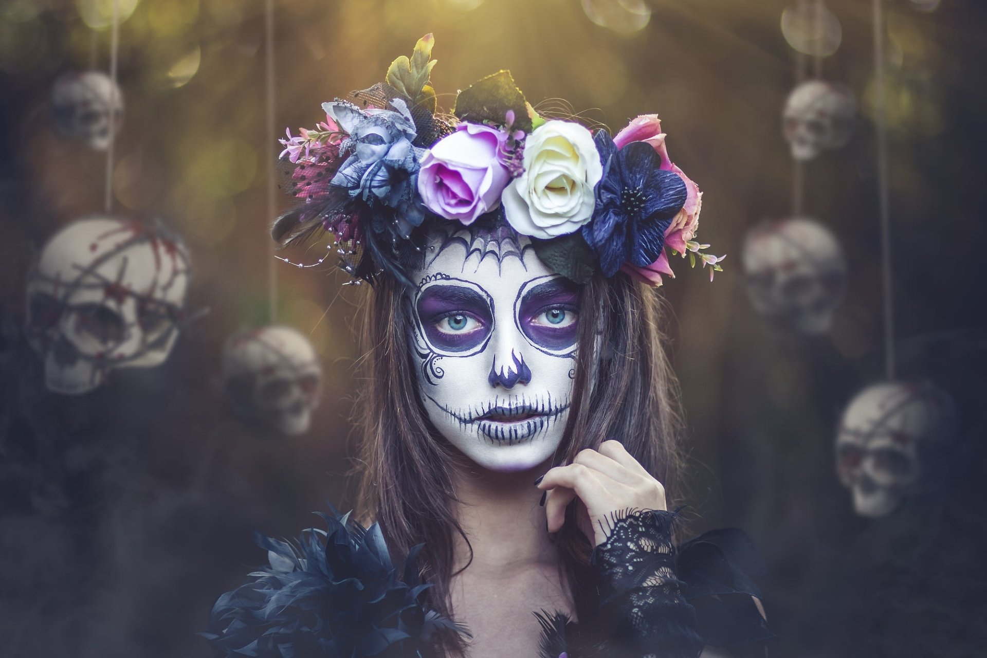 girl skull wallpaper,face,purple,head,headpiece,mask