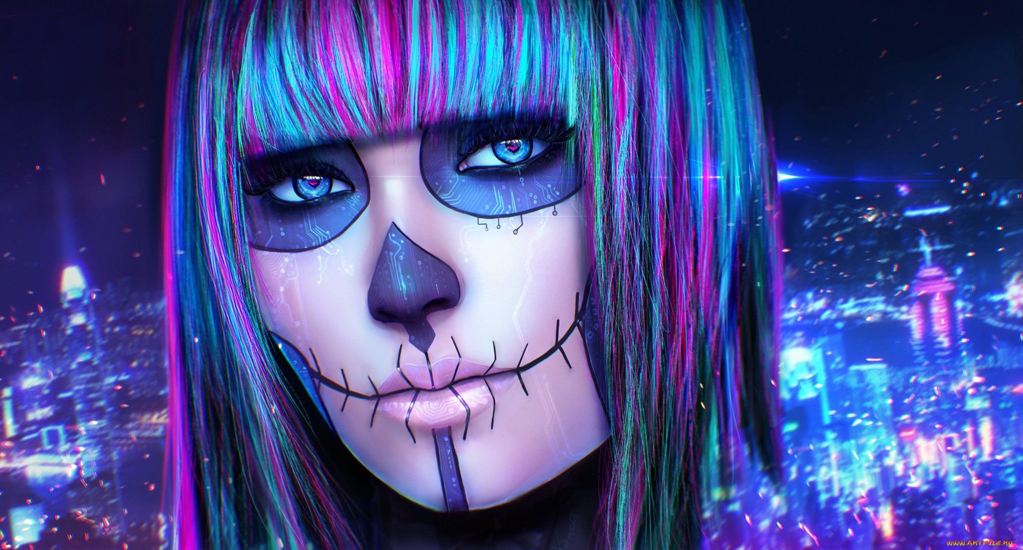 girl skull wallpaper,violet,face,purple,blue,eye