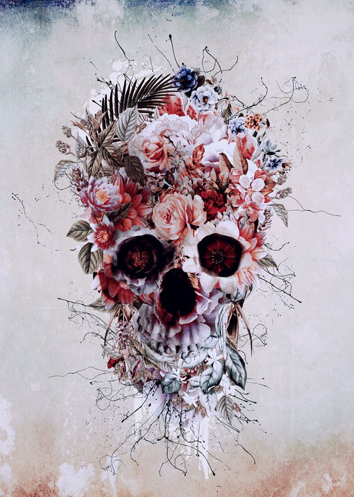 skull and flower wallpaper,skull,bone,art,visual arts,illustration