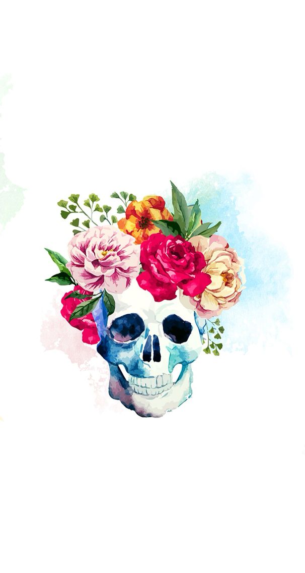 두개골과 꽃 벽지,꽃다발,뼈,두개골,삽화,꽃