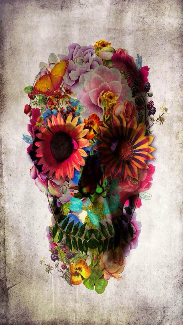頭蓋骨と花の壁紙,花,切り花,花柄,工場,花束