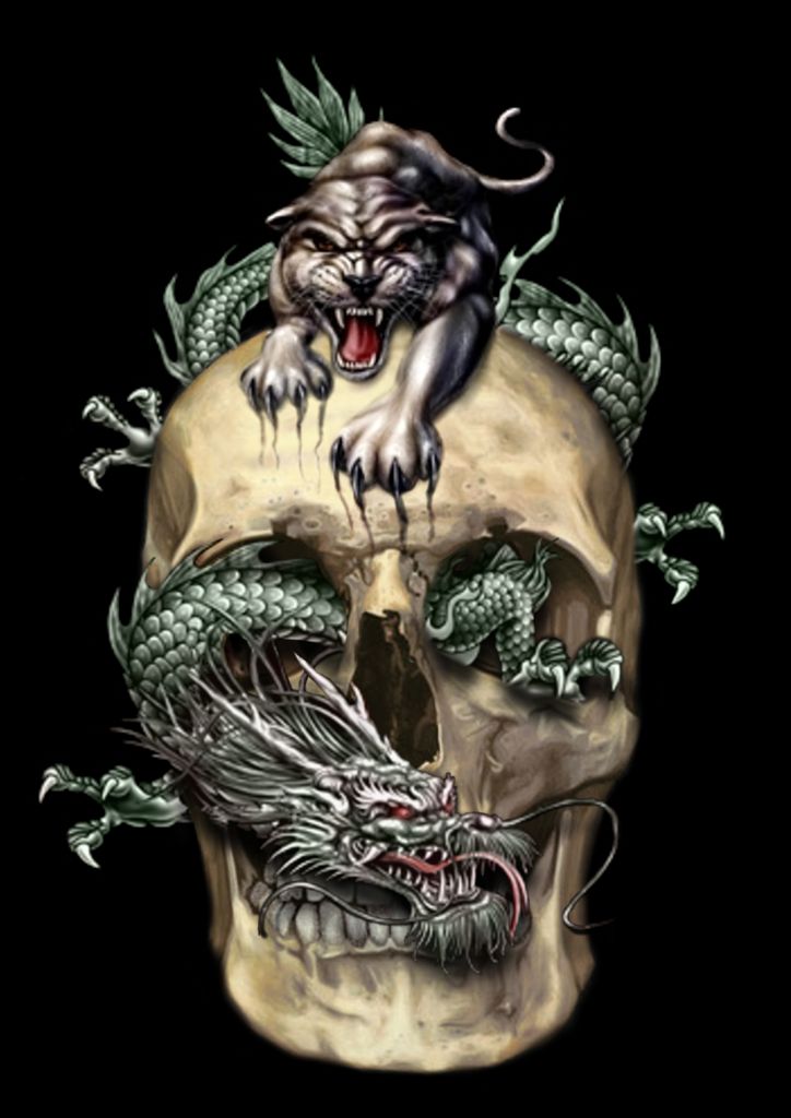 skull art wallpaper,illustration,demon,fictional character,tattoo,supernatural creature