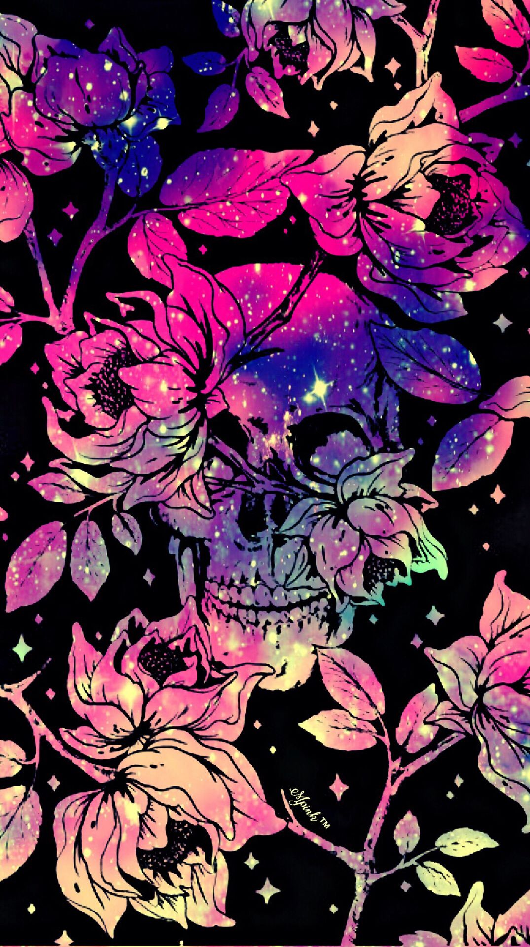 頭蓋骨と花の壁紙,パターン,バイオレット,紫の,図,ライラック