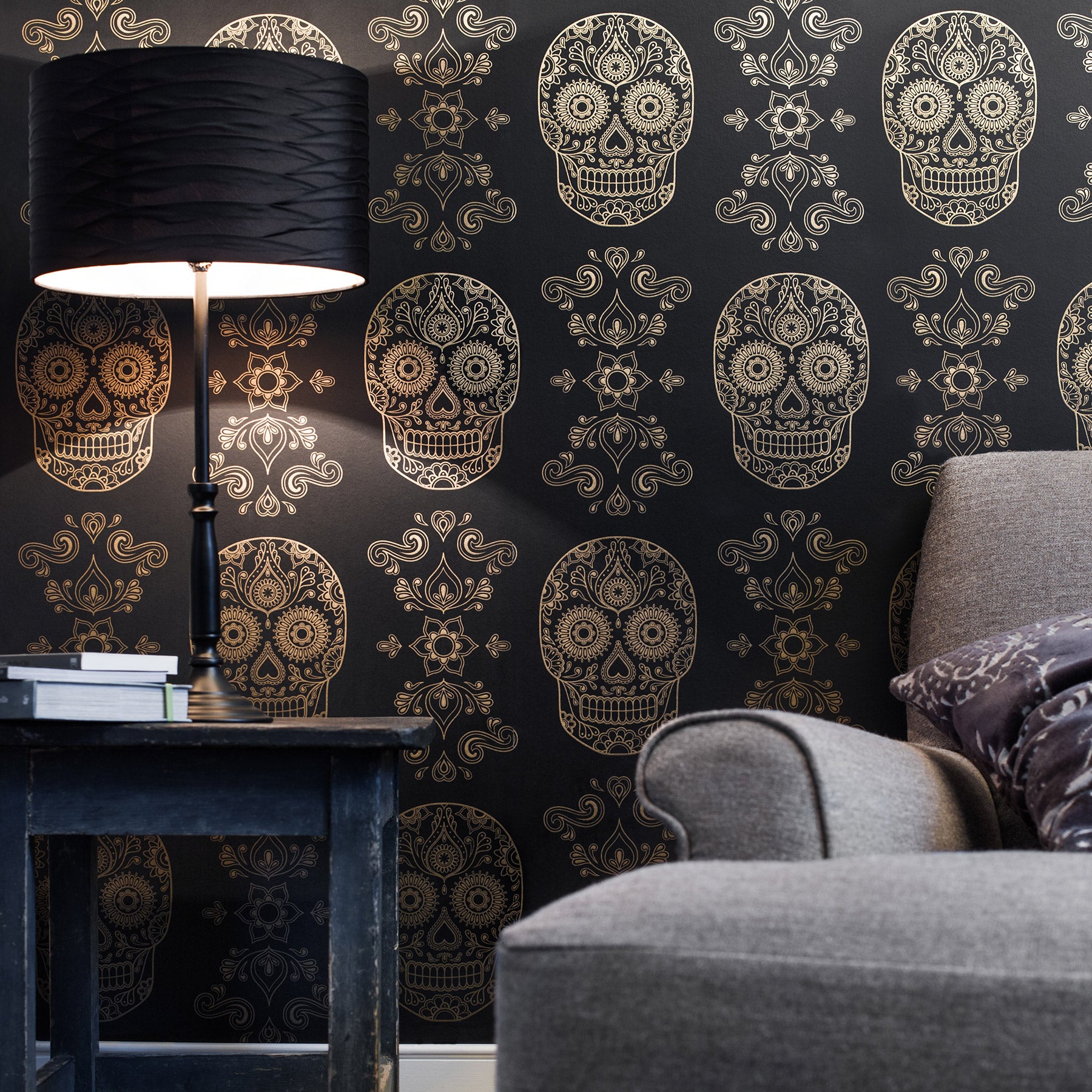 gold skull wallpaper,wallpaper,wall,living room,room,interior design