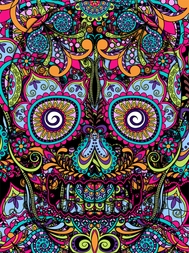 mexican skull wallpaper,psychedelic art,pattern,art,visual arts,design