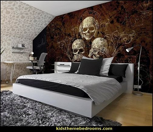 skull wallpaper for bedroom,bedroom,bed,bed frame,room,furniture