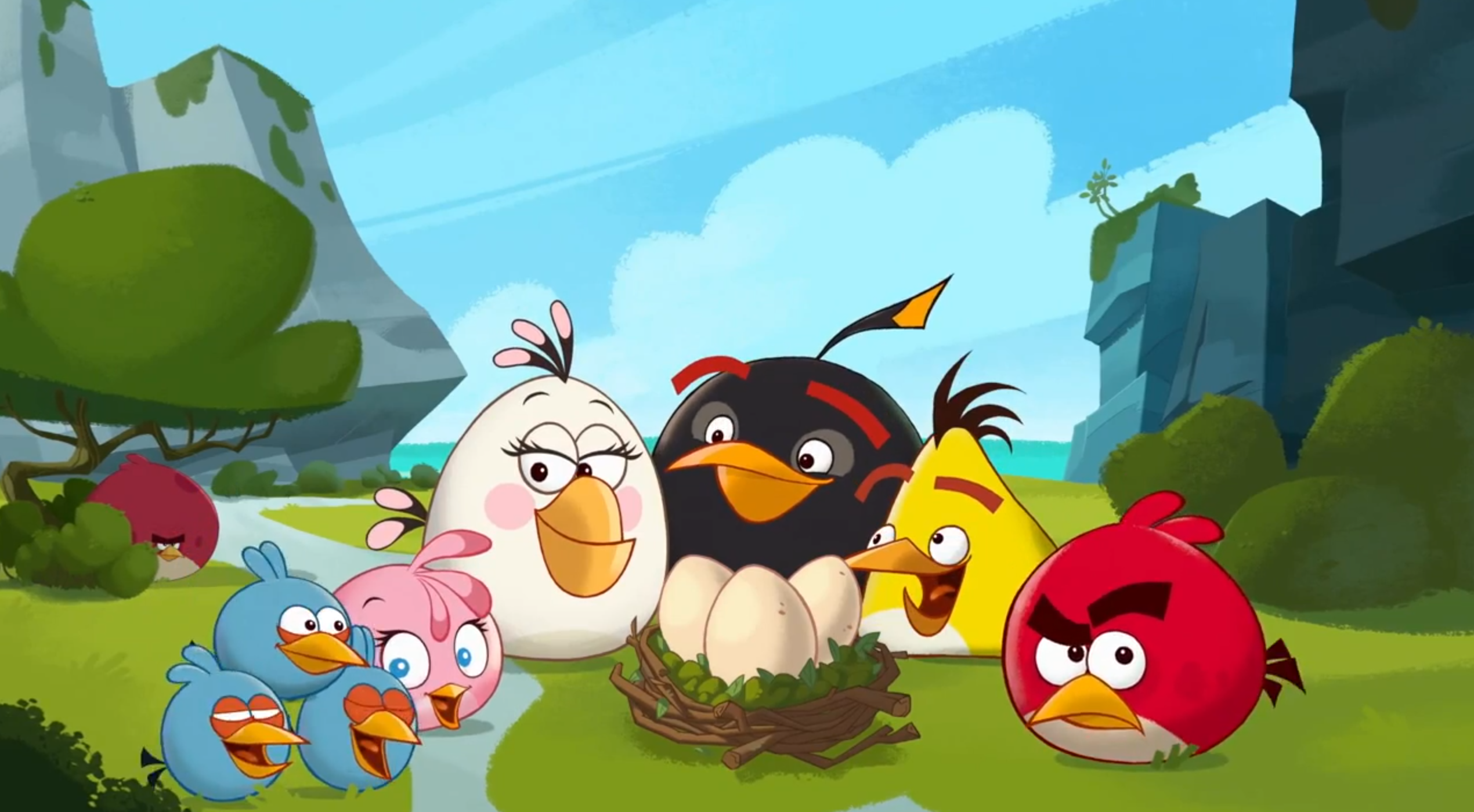 böse vögel leben tapete,animierter cartoon,wütende vögel,karikatur,videospielsoftware,illustration
