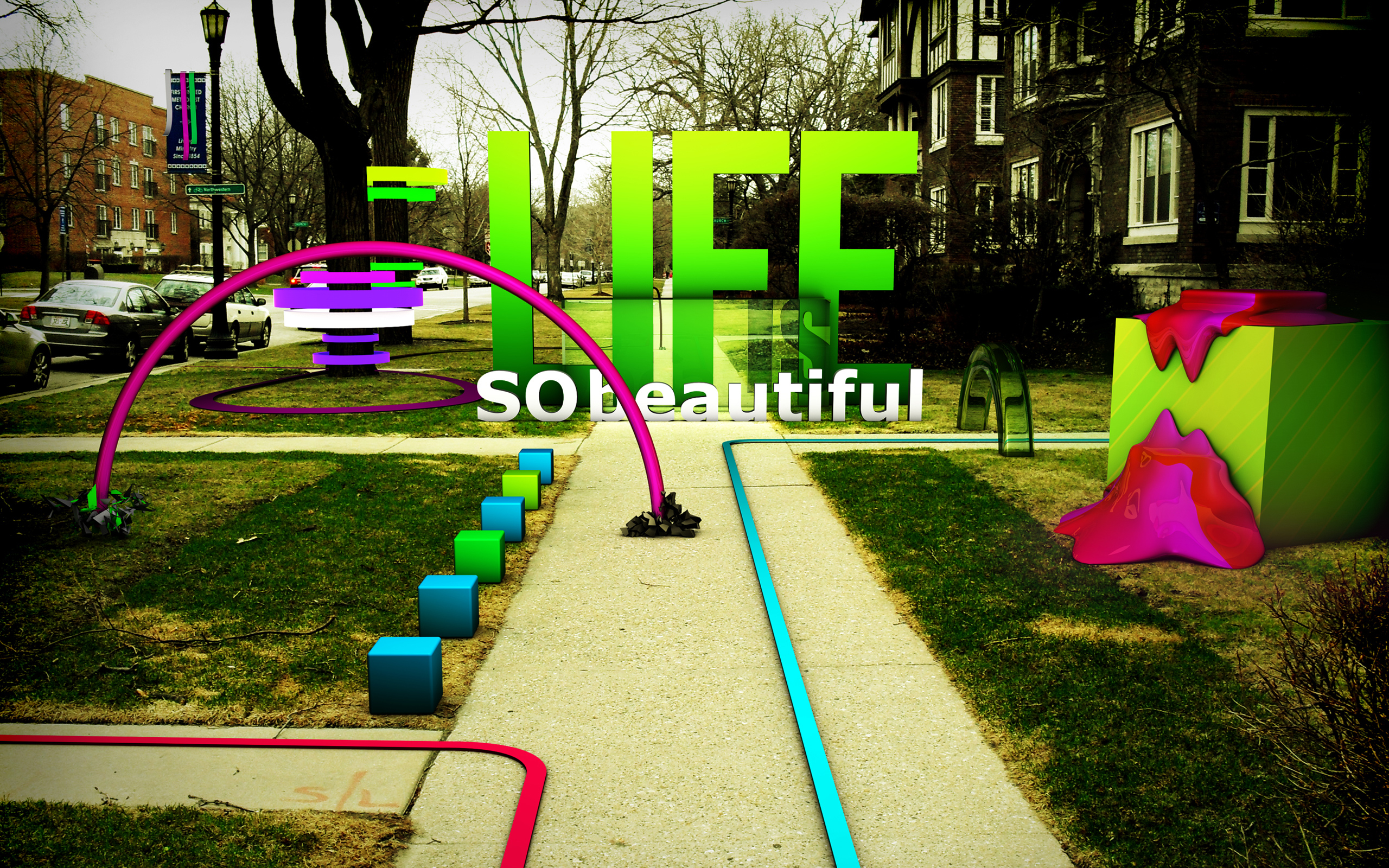 hermoso fondo de pantalla de la vida,verde,césped,árbol,rosado,patio de recreo