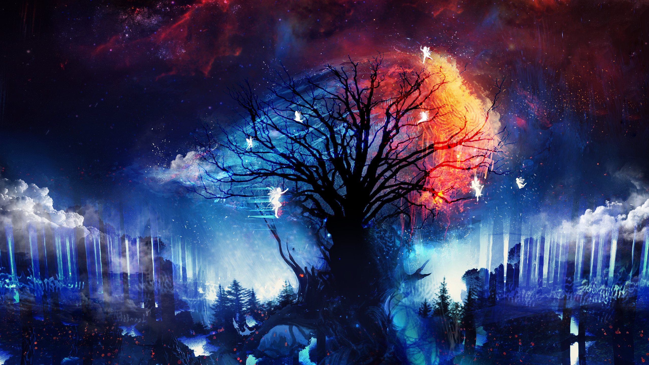 판타지 라이브 배경 화면,보라색,하늘,밤,어둠,나무