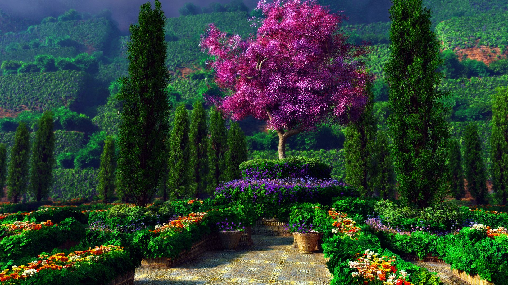 beautiful garden wallpaper,nature,natural landscape,tree,garden,vegetation
